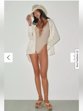 NWT Urban Outfitters Out from Under Bliss Crochet One-Piece Swimsuit, Sz M